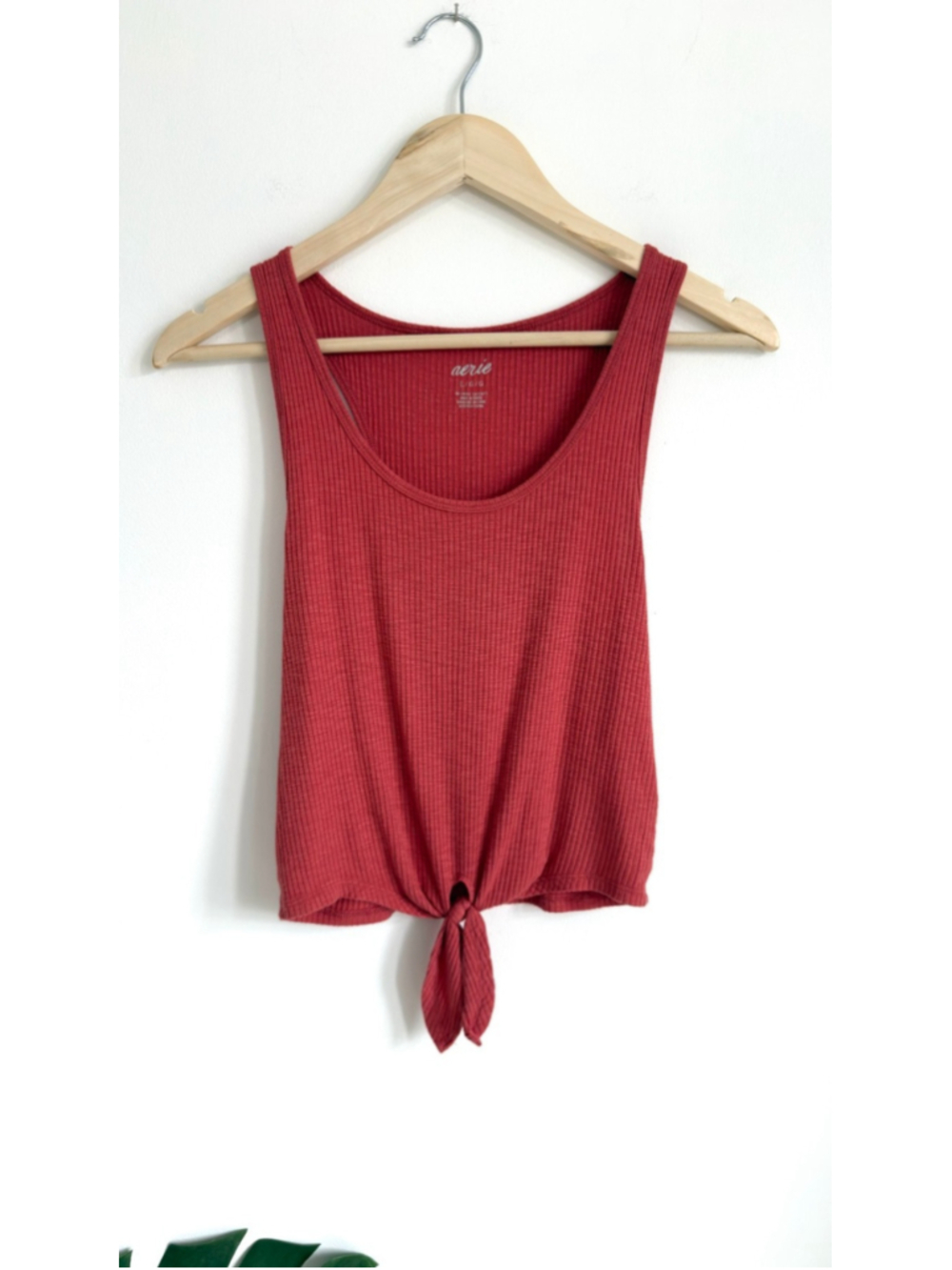 Aerie Tie Front Ribbed Tank Top Womens L Burnt Orange Sleeveless Knot